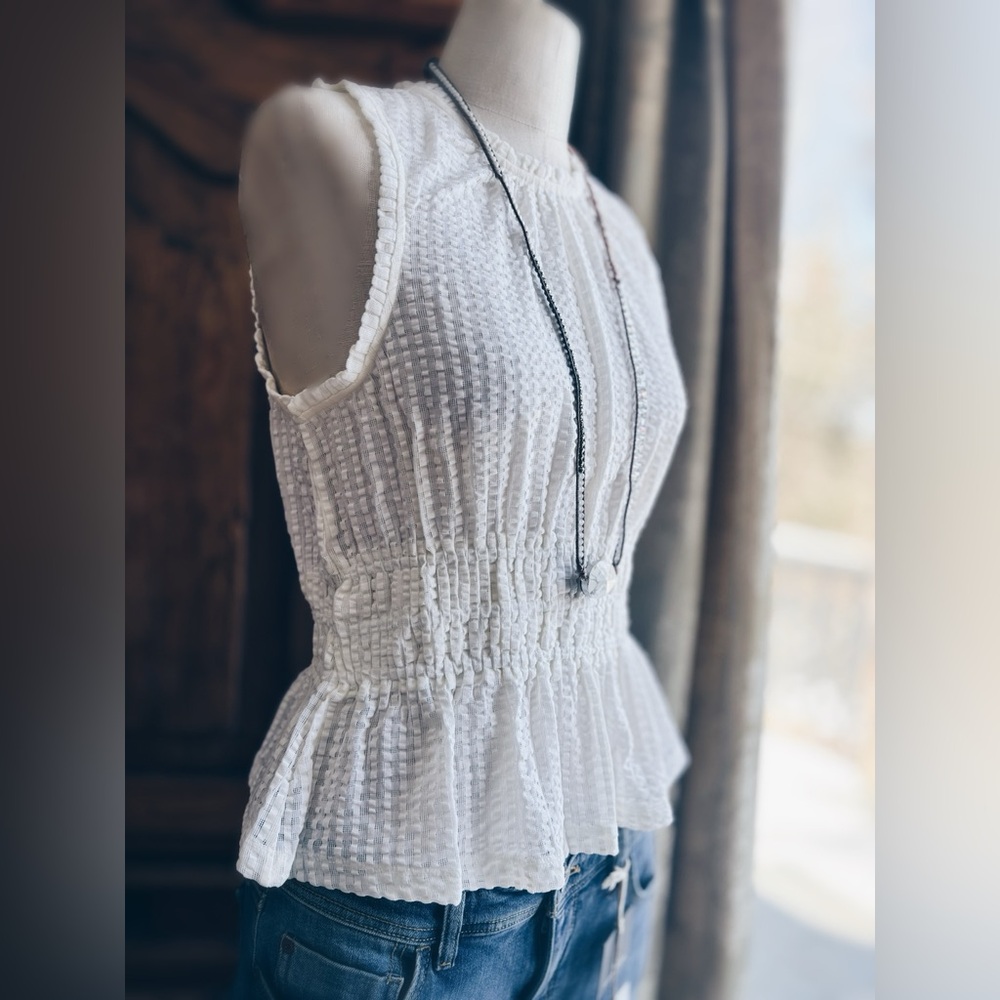 Maeve Anthropologie Textured Peplum Blouse Vanilla Cream NWT Extra Button M - Picture 7 of 7